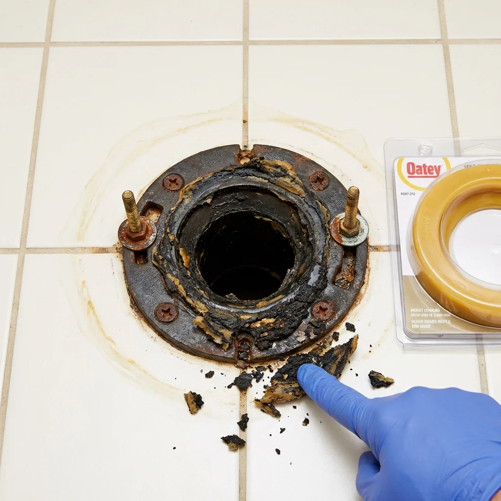 Failed wax ring showing water seepage at the base of a toilet in a Little Falls, NY home