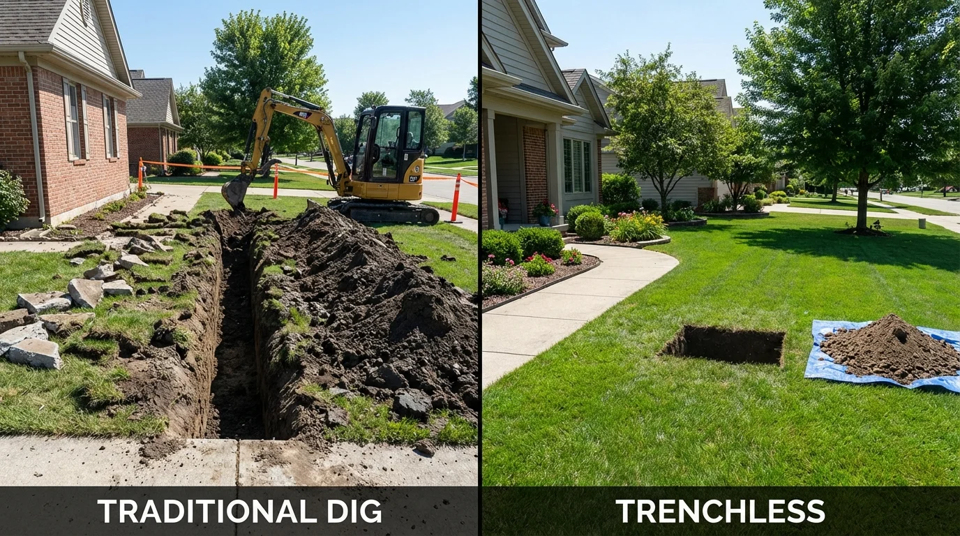 Trenchless sewer repair with minimal yard damage versus traditional excavation in Little Falls, NY
